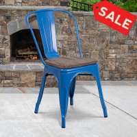 Flash Furniture CH-31230-BL-WD-GG Blue Metal Stackable Chair with Wood Seat 